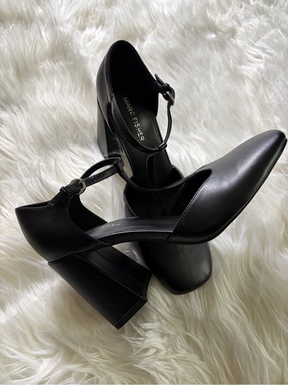 Marc Fisher Black T-Strap Leather Heels -Size 8 -New - Picture 5 of 5